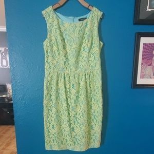 Ellen Tracy Green Yellow Lace Shift Dress
